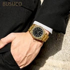 Luxury Men’s Stainless Steel Quartz Watch – Retro Carved Design