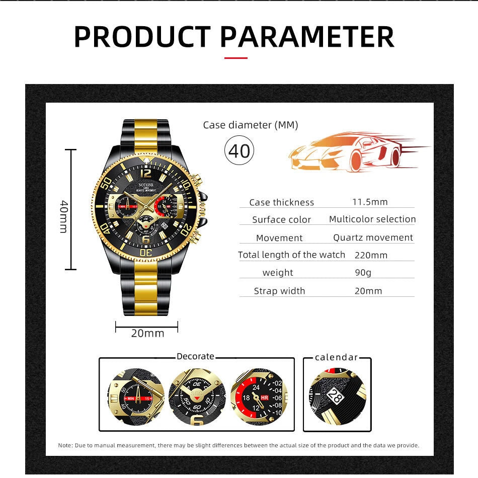 NOTIONR Classic Men’s Steel Quartz Watch – Luminous Waterproof Date