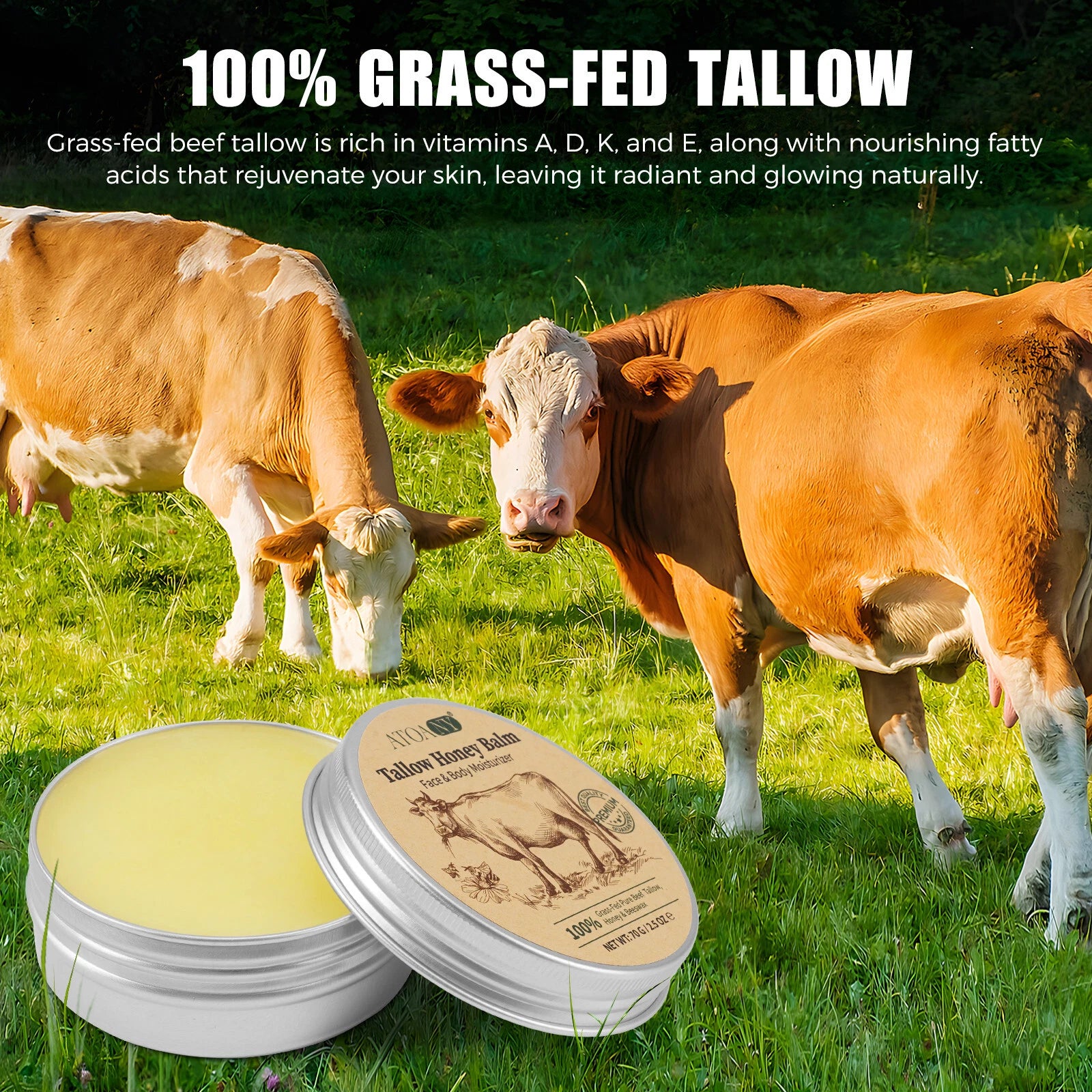 Whipped Beef Tallow Honey Balm – Grass-Fed Face Moisturizer