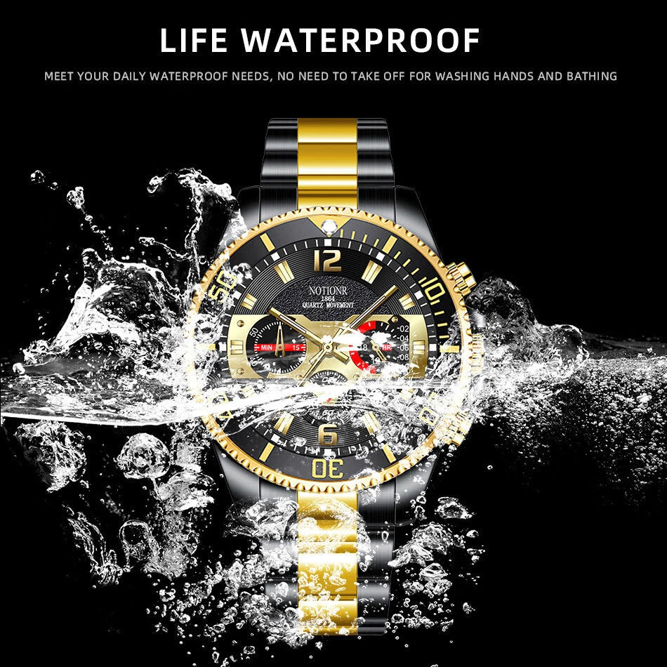 NOTIONR Classic Men’s Steel Quartz Watch – Luminous Waterproof Date