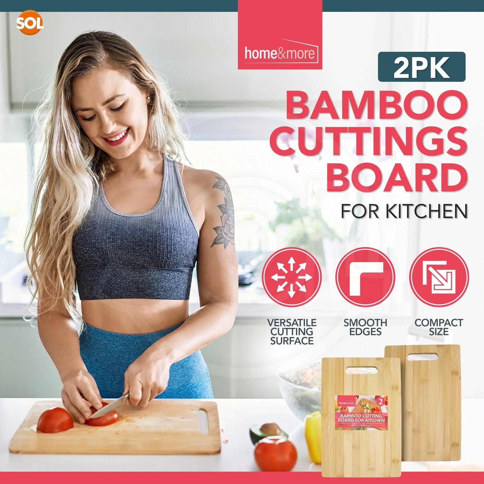 2-Piece Bamboo Wooden Cutting & Serving Board Set