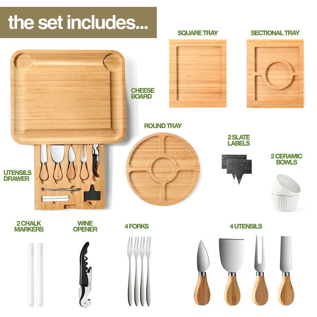 Extra-Large Bamboo Cheese & Charcuterie Board Gift Set