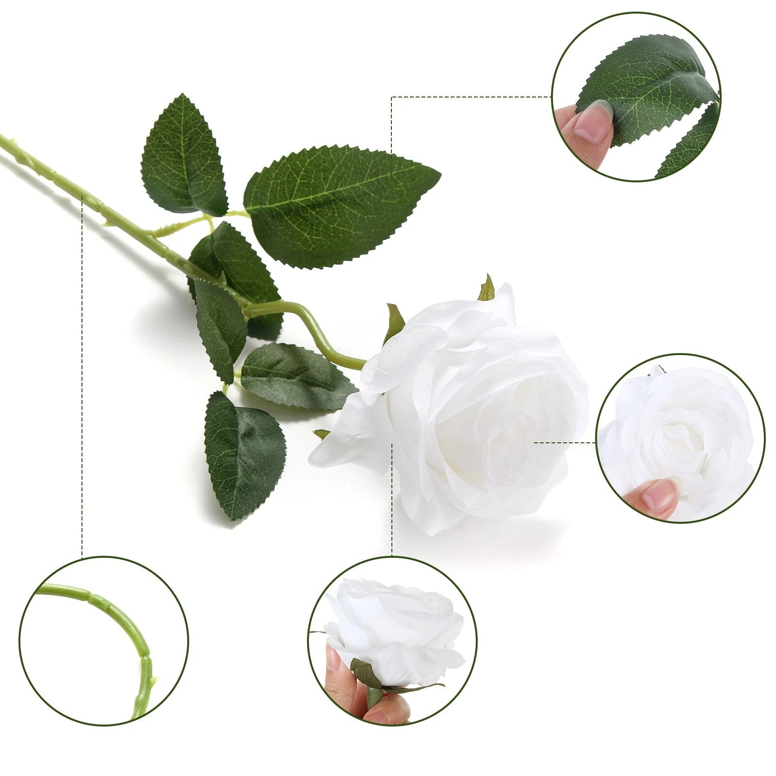 12 Pcs White Artificial Roses – Real Touch Silk Flowers