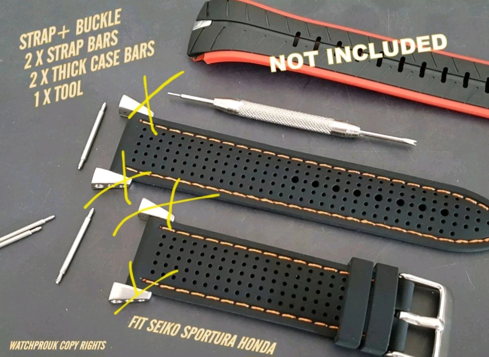 Black Silicone Rubber Strap for Seiko Sportura Honda F1 22
