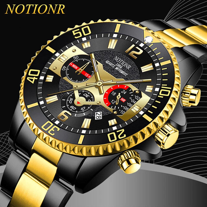 NOTIONR Classic Men’s Steel Quartz Watch – Luminous Waterproof Date