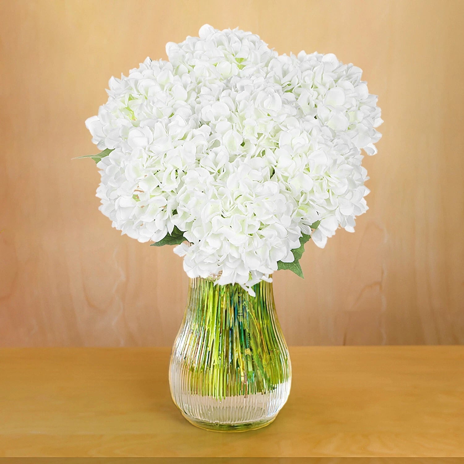 5 Pcs White Silk Hydrangea Flowers – 18"