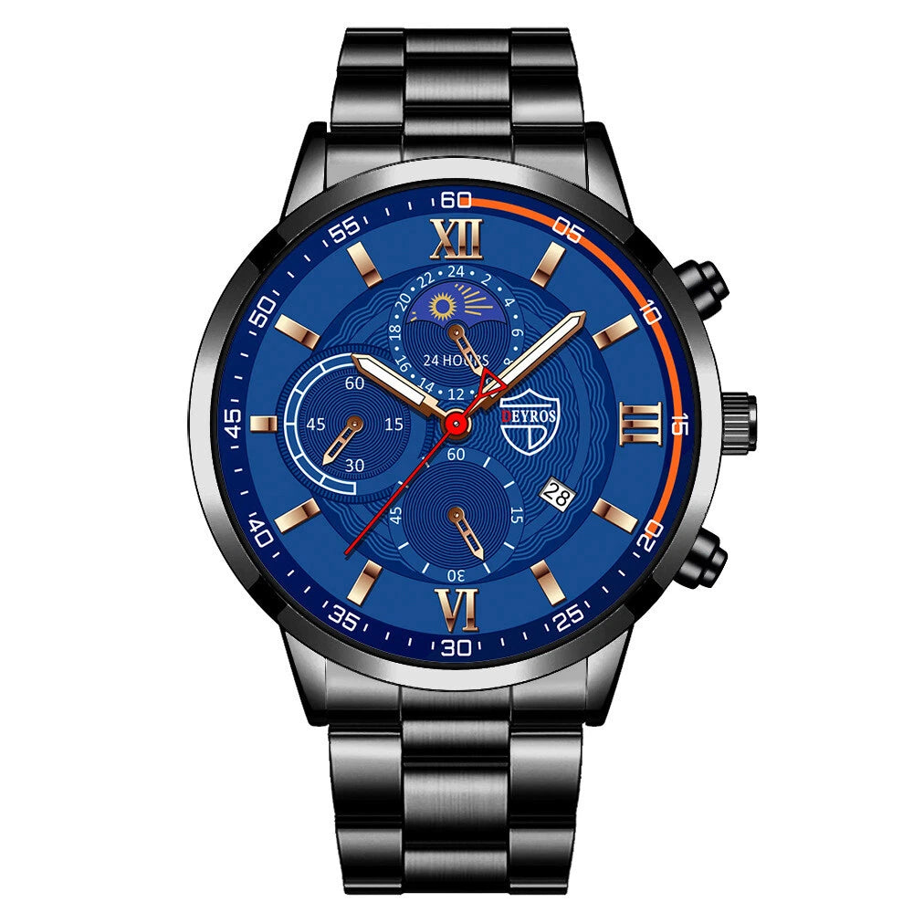 DEYROS Men’s Stainless Steel Quartz Watch with Date