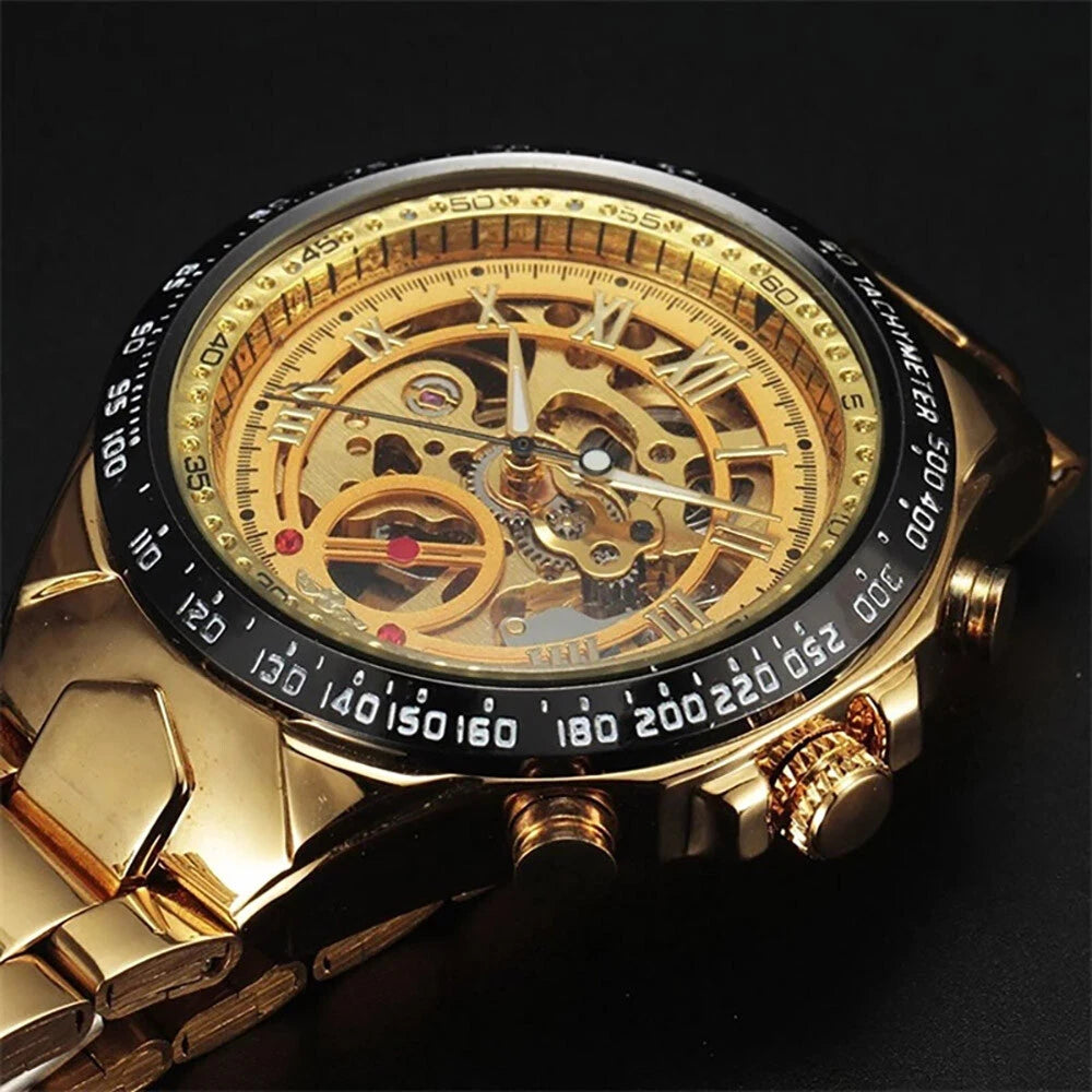 Luxury Gold Men’s Skeleton Automatic Watch