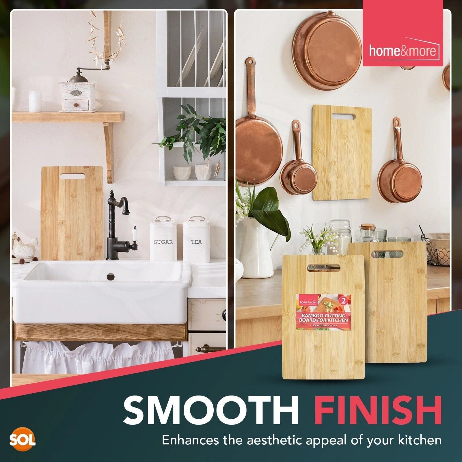 2-Piece Bamboo Wooden Cutting & Serving Board Set