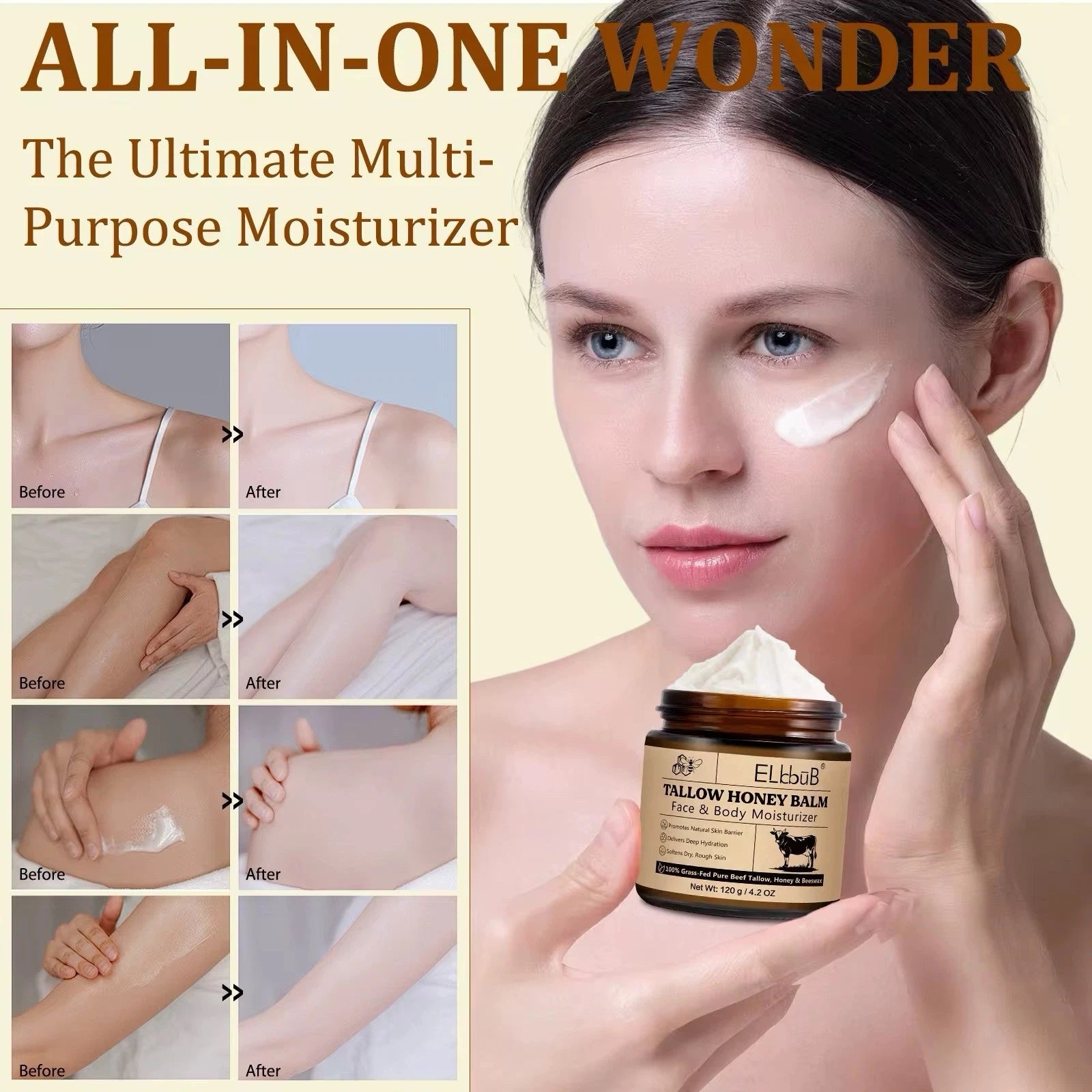 Beef Tallow & Honey Balm Natural Face Moisturizer
