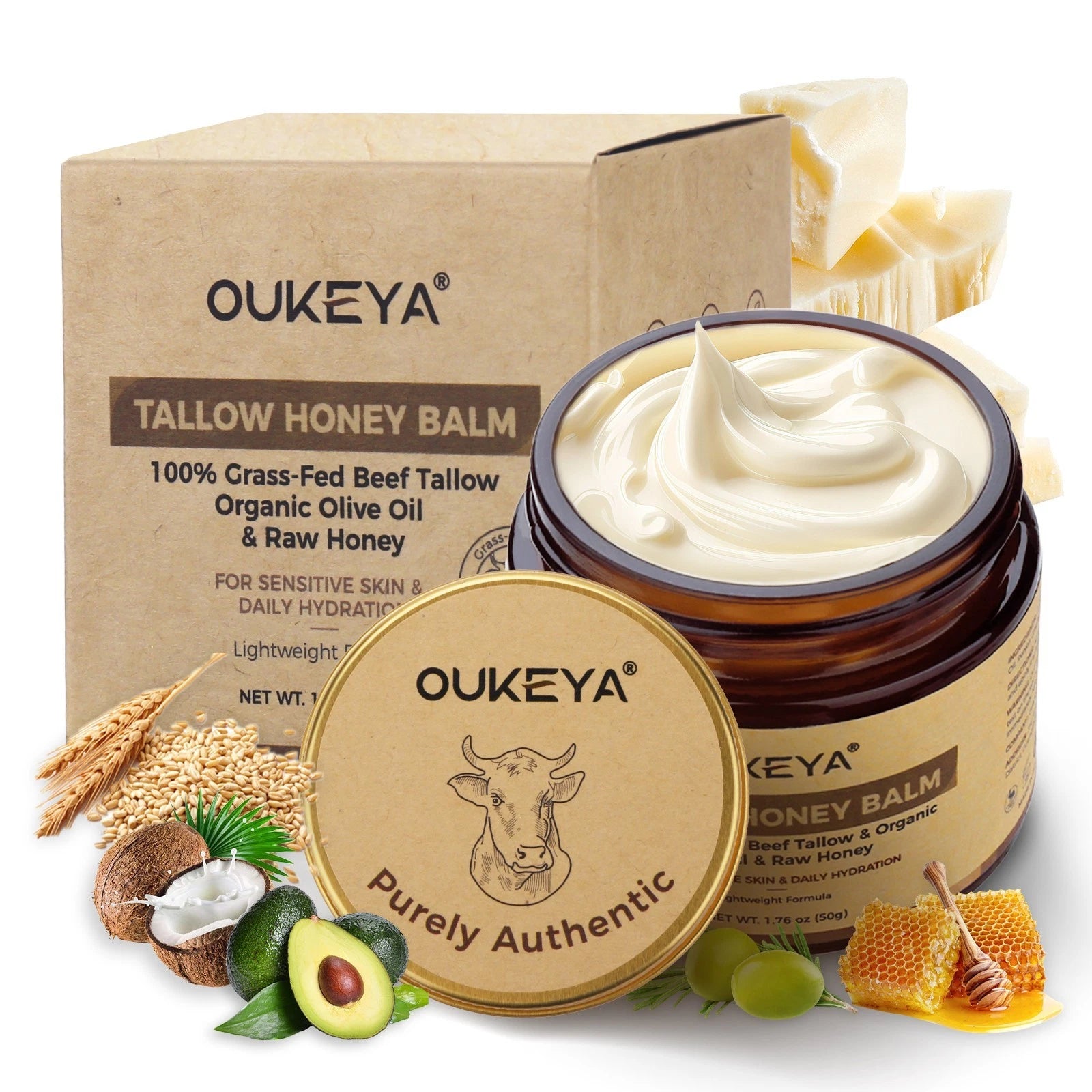 OUKEYA Grass-Fed Beef Tallow Balm Face Moisturizer 50g