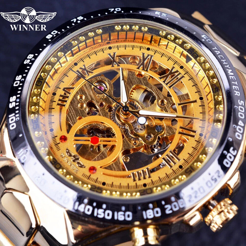 Luxury Gold Men’s Skeleton Automatic Watch