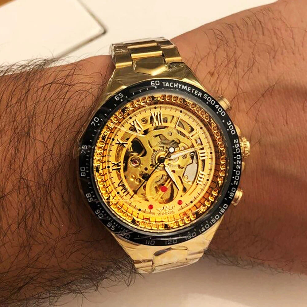 Luxury Gold Men’s Skeleton Automatic Watch