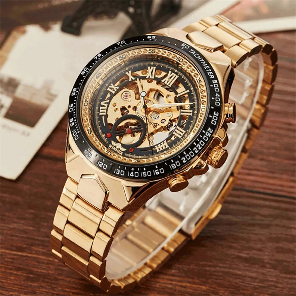 Luxury Gold Men’s Skeleton Automatic Watch