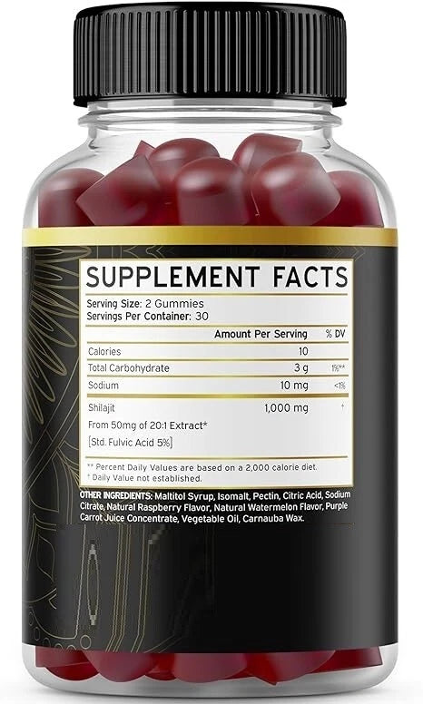 Pure Shilajit 1000mg Gummies – 60 Count | Fulvic Acid | Non-GMO
